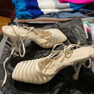 Beautiful cream color mesh strap heels